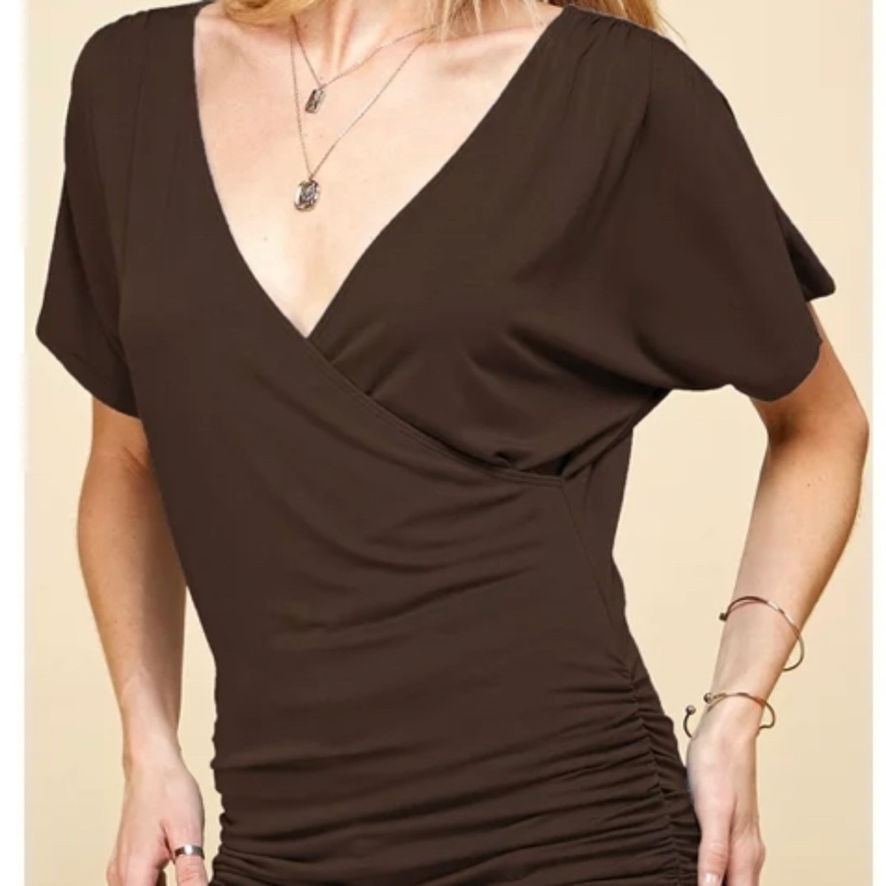 NBW Made by Johnny Brown V Neck Short Sleeve Wrap Top, size S